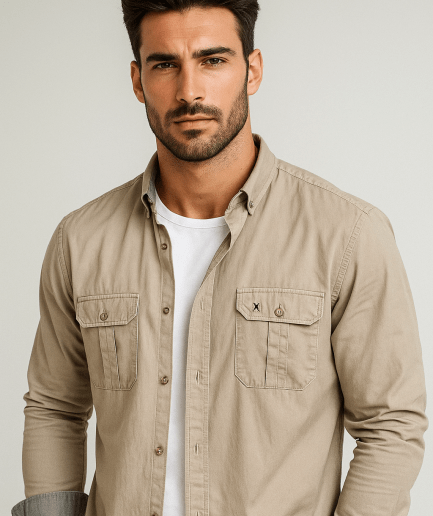 Camisa Modern Fit Cargo en Colores Caki y Arena
