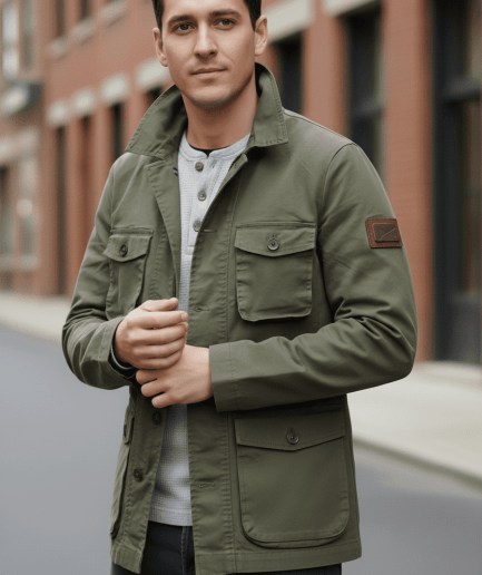Parka Cargo de Algodón Elástico Estilo Militar