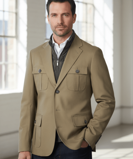 Chaqueta Estilizada con Pecherin Desmontable y Carteras para Hombre