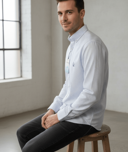 Camisa La Vespita en Tejido Oxford a Rayas - Corte Semientallado