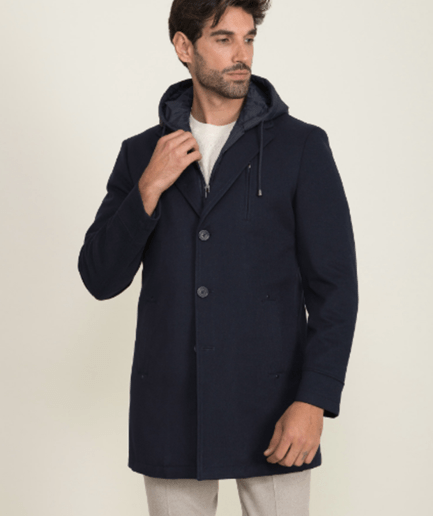 Abrigo Elegante Tres Botones con Capucha y Pecherín Desmontables