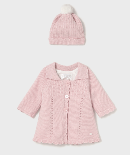 Abrigo tricot con gorro recién nacida