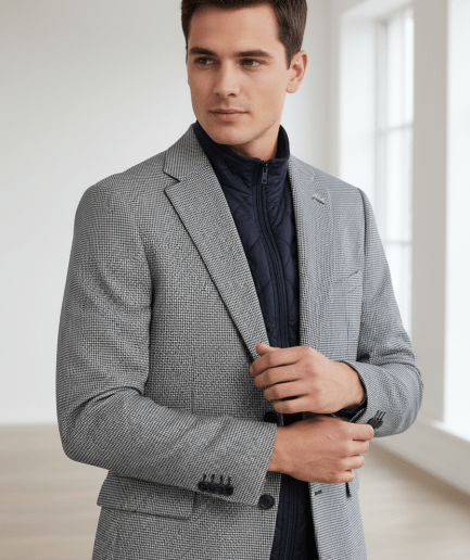 Chaqueta Patita de Gallo con Pecherín Desmontable