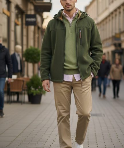 Cazadora Polar Verde con Capucha e Interior de Borreguito