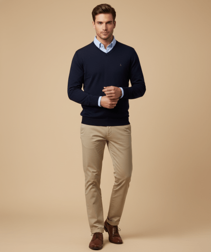 Jersey de Punto Fino con Cuello Pico