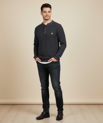 Jersey Polo Fino con Cuello Mao Textura Panal