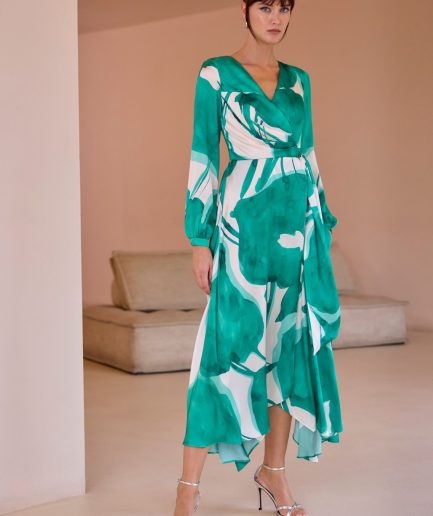 Vestido Coctel Estampado Cruzado Irregular