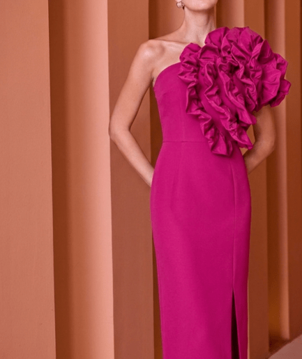 Vestido Elegante Asimétrico con Maxi Flor - Estilo Único