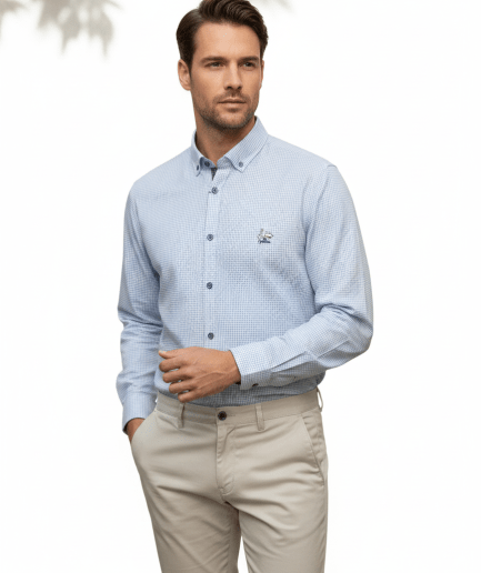 Camisa de Lino Algodón Cuadros La Vespita Semi Entallada