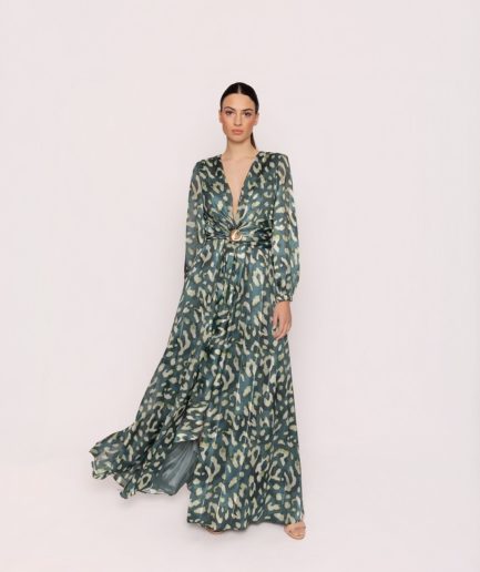 Vestido Largo Estampado Elegante con Broche