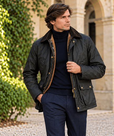 Chaqueta Encerada con Interior Desmontable Estilo Británico
