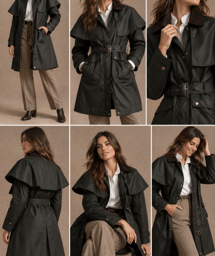 Gabardina Encerada Elegante con Capa Desmontable