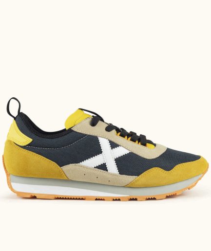 Zapatillas Retro Running de silueta setentera Negro, Amarillo y Beige MUNICH UM 98