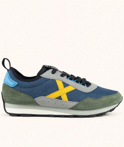 Zapatillas Retro Running de estilo heritage setentero Azul, Kaki, Gris y Amarillo MUNICH UM 99