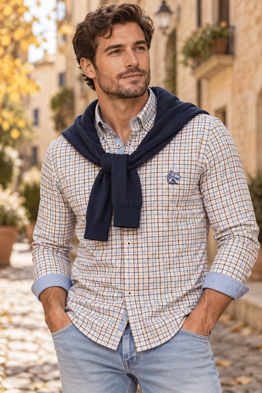 Camisa de cuadros en calle otoñal-3