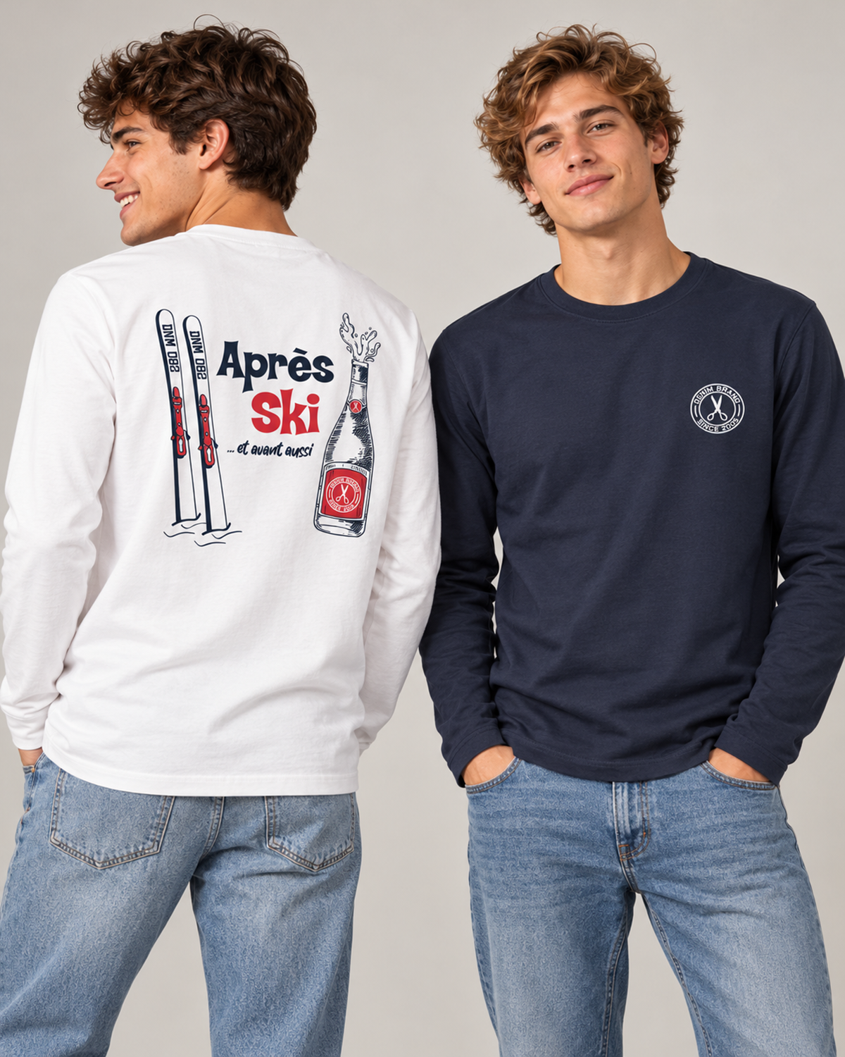 Camisetas Denim Brand blanca y azul marino