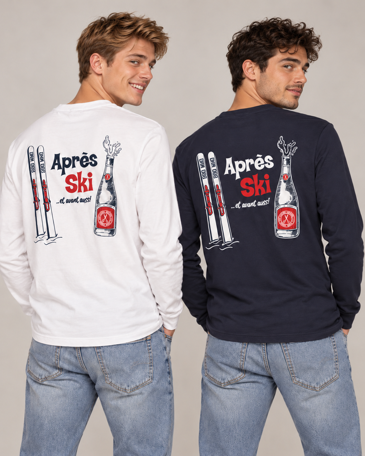 Dos modelos, camisetas blancas y azul marino