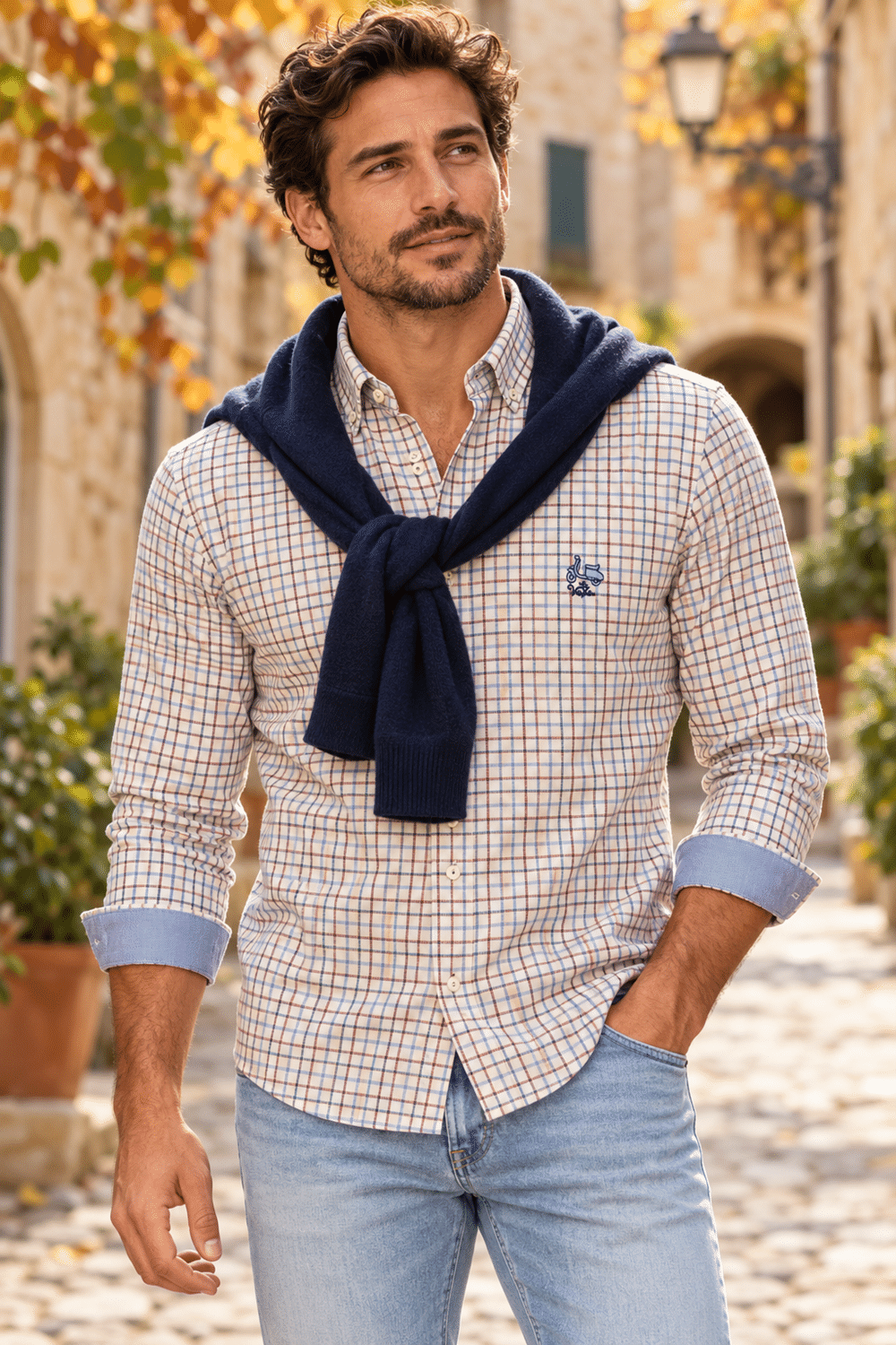 Estilo otoñal con camisa de cuadros-2