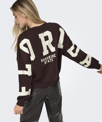 Sudadera ONLY Marrón Chocolate con Estampado en Espalda