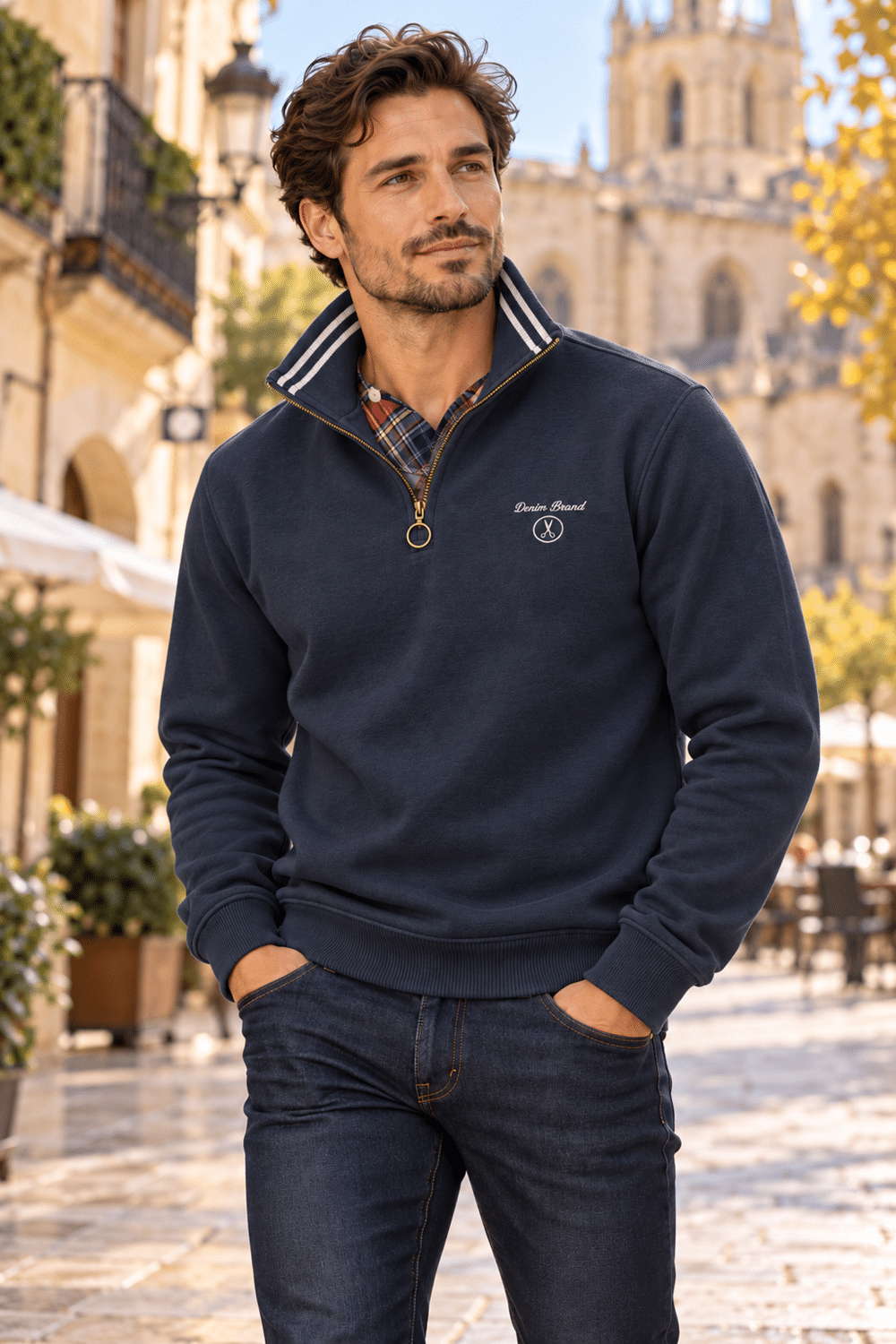 Sudadera azul marino en otoño