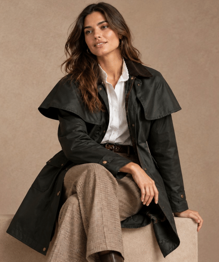 Gabardina Encerada Elegante con Capa Desmontable